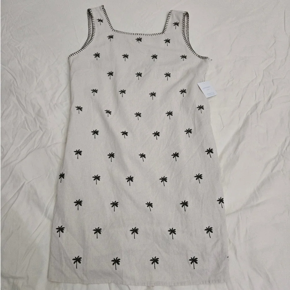 Cynthia Rowley Palm Tree Embroidered Linen Blend Dress Womens Medium Cream NEW - Picture 6 of 11